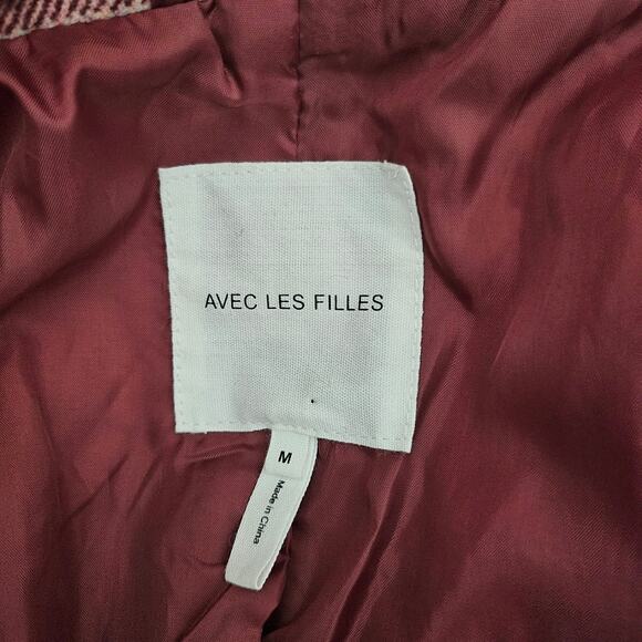 Avec Les Filles Burgundy Plaid Wool Blazer Jacket - Picture 6 of 7